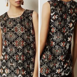 Anthropologie • Meadow Rue Art Deco Geometric Velvet Metallic Sleeveless Blouse